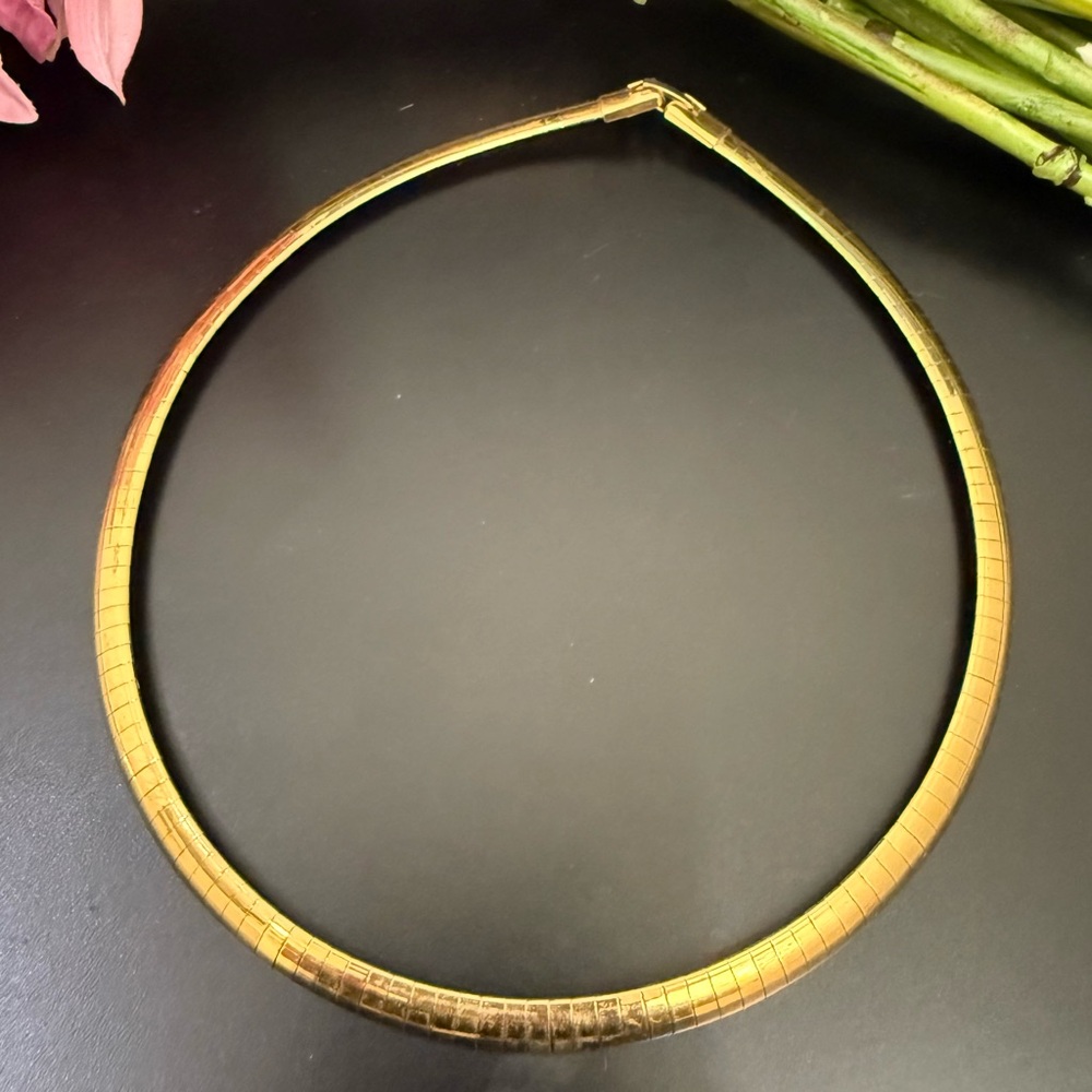 Vintage Unsigned Gold Tone 7mm Omega Chain 16” Choker Statement Necklace 25g.